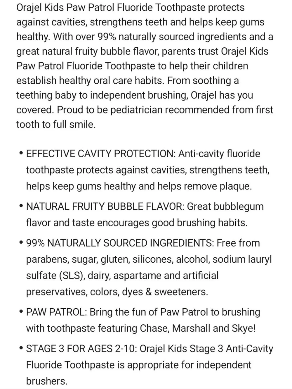⭐4/$15 Orajel Kids Paw Patrol Toothpaste Natural Fruity Bubble